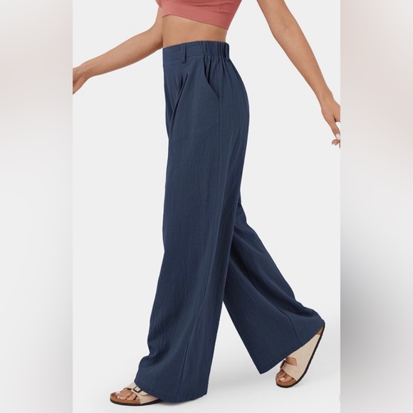NWT HALARA High Waisted Plicated Side Pocket Wide Leg Flowy Casual Cotton Pants - Picture 3 of 5